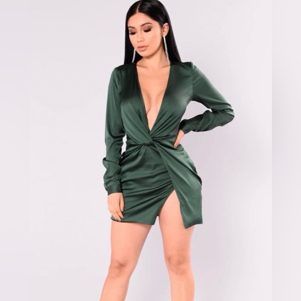Fashion Nova Sugar Free Emerald Green Mini Satin Dress size medium